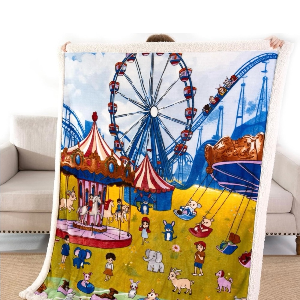 Colorful Amusement Park Themed Blanket